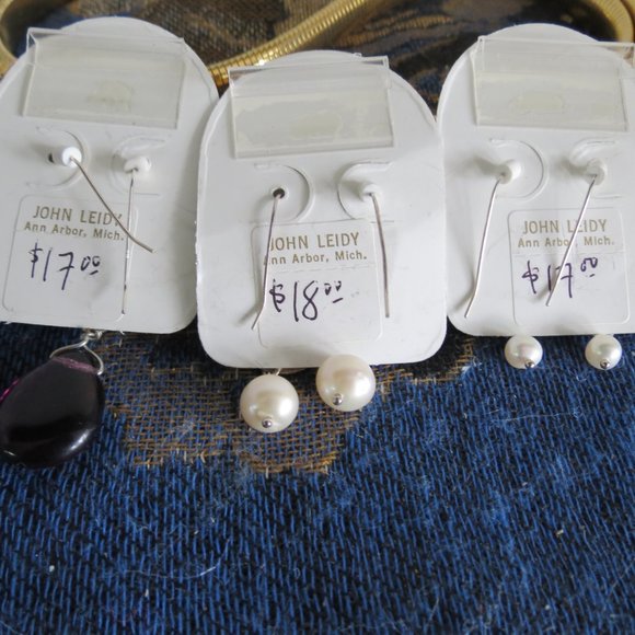 3 pairs Sterling Silver Earrings, Amethyst-Pearl - Picture 5 of 5